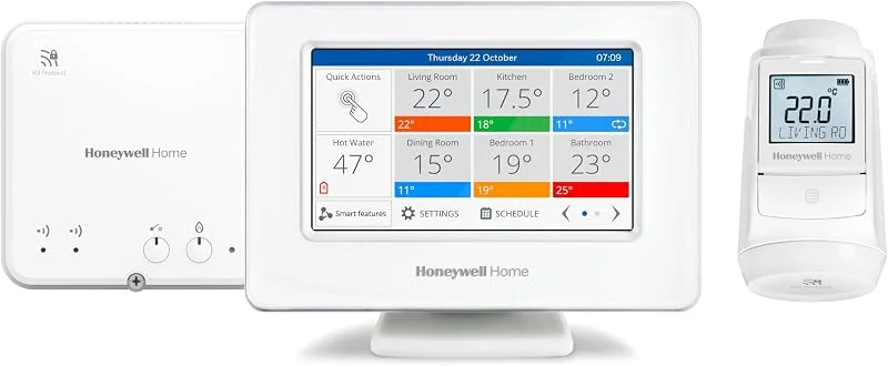 Honeywell Home Evohome House Plus Lösung, Smart Wi-Fi Zentrales Bediengerät Wi-Fi mit Touchscreen-Farbdisplay Steuerungsmodul und Heizkörperthermostat (1) - Raum für Raum, kontrollierter Komfort — Heizung Warmepumpe