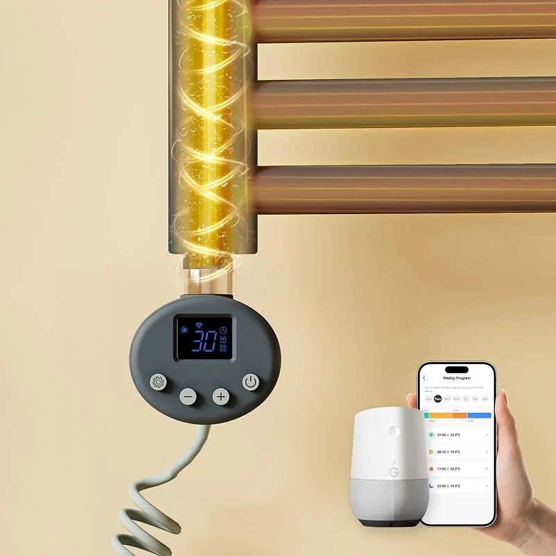 EMKE Heizstab Badheizkörper 900 Watt, Smart WiFi Heizstab mit Thermostat, Heizpatrone aus Edelstahl für Heizkörper Handtuchheizkörper Elektrisch Anthrazit — Heizung Warmepumpe