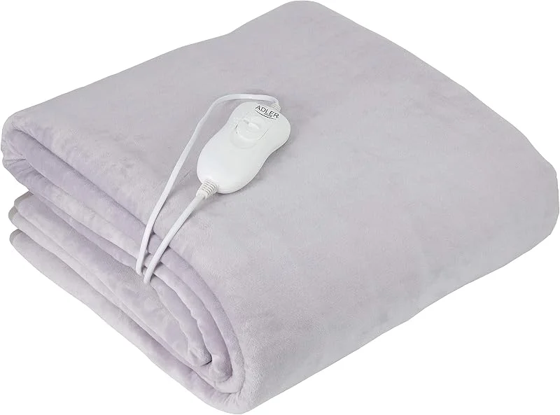 ADLER AD 7425 Elektrischer Einzel-Wärmeunterbett, Bettwärmer 150 x 80 cm Doppelbett, 3 Temperaturstufen, Sicherheitssystem, Waschbar, Vlies, Grau, 60W — Heizung Warmepumpe