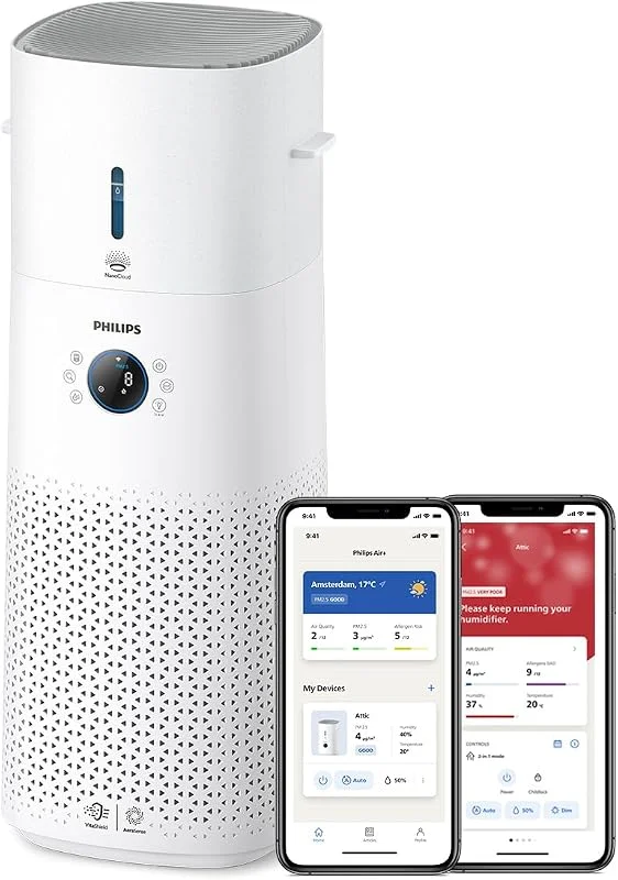 Philips Luftreiniger & Befeuchter 3000 Serie, Weiß, für Räume bis 131 m² — Luftbefeuchter