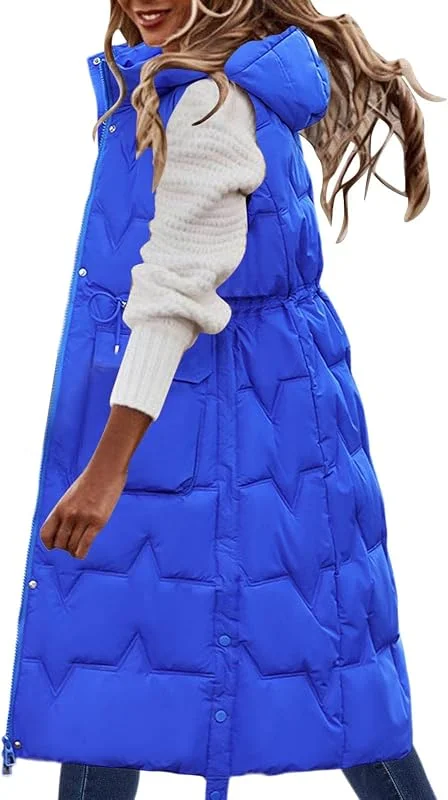 YUE Lang Jacke Weste Damen Daunenweste mit Kapuze Winter Warm Longweste Ärmellose Steppjacke Leichte Warm Gesteppt Jacke Übergangsweste Winterjacke Trenchcoat Bodywarmer Daunenmantel — Heizkleidung