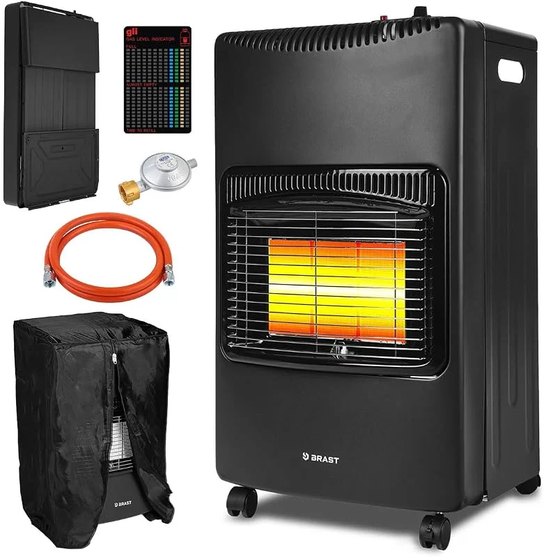 BRAST Gasheizer Keramik Vulkan 4200W, 3 Heizstufen, inkl. Schutzhülle Druckminderer mit Schlauch & Füllstandsanzeige, klappbar & mobil, für Gasflaschen bis 15kg, Gasheizung Heizstrahler Heizgerät — Heizung Warmepumpe