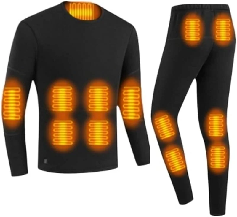 Beheizte Beheizbare Unterwäsche Set Herren USB-Aufladung 28 Zonen intelligent beheizbar Oberteile und Hosen, 3 Gang Temperaturregelung Thermounterwäsche Set für Kalte Ski Angeln Radfahren S-5XL — Heizkleidung