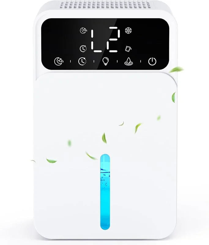 Luftentfeuchter, 1500 ml Elektrischer Luftentfeuchter, mit Timer, Abschaltautomatik, Schlafmodus, 7 Farbiges Licht, tragbar, kleiner Entfeuchter für Wohnmobil, Schlafzimmer, Badezimmer, Schrank, Weiß — Luftbefeuchter