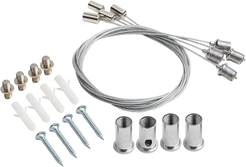 Silbernes Edelstahl-Draht-Set zum Aufhängen für Infrarot-Heizungen, 1 m Deckenhalterungs-Set mit Rahmengewinden und Befestigungen, verstellbare Aufhängungslösung für gewerbliche Baubedarf — Heizung Warmepumpe