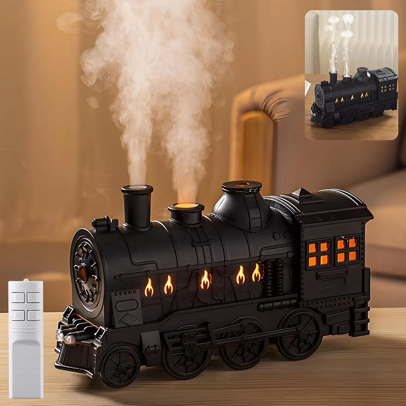 Aroma Diffuser Luftbefeuchter 300 ml, Retro Zug mit Dampf-Effekt, Ultraschall Vernebler mit Nachtlicht, 2 Nebelmodi, 4 Lichtmodi, Fernbedienung, Timer, für Schlafzimmer Büro