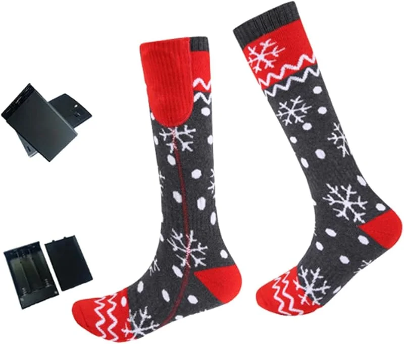 Oshhni Heated Socks Winter Socken Beheizte Strümpfe Kniehoch Socke Festliches Design für Kinder Erwachsene für Wandern Skifahren Schneesport, Rot — Heizkleidung