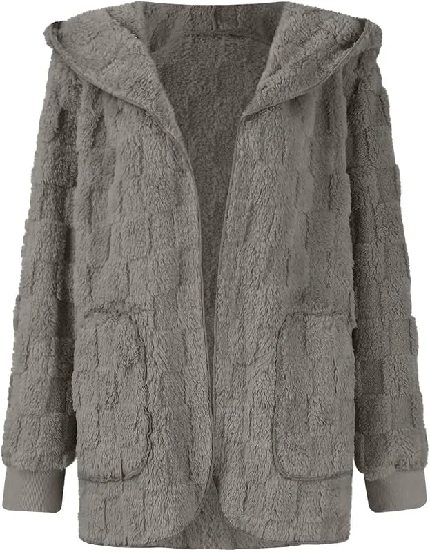 HOOUDO Zipper Hoodie Damen Langarm Kapuzenjacke Sweatjacke Oversize Fleece Open Front Cardigan Warm Winter Coat Fuzzy Outerwear With Winterjacke Just Hoods Fleecejacke Große Größen Leichte — Heizkleidung