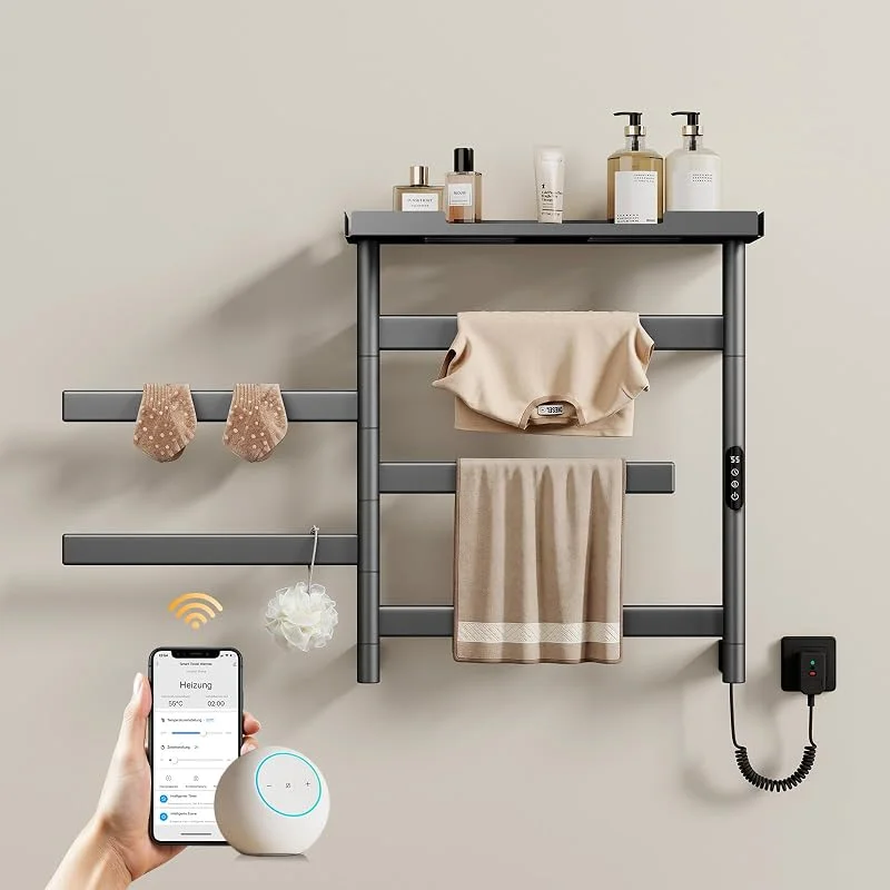 EMKE WiFi Elektrischer Handtuchheizkörper 660x580 mm, Anthrazit, 135 W — Heizung Warmepumpe