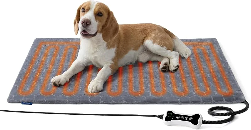 BEDSURE Heizdecke Katze Hunde mit 6 Temperaturstufen Timer, 90x60 cm, Grau — Heizung Warmepumpe