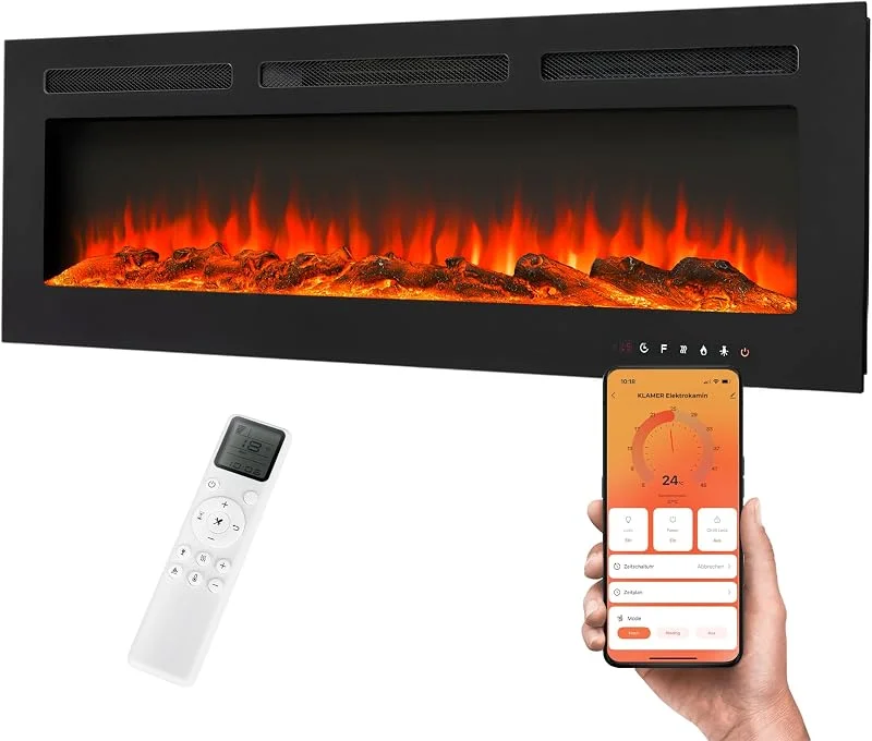 KLAMER Elektrokamin 1800 W für bis zu 37 m², mit WiFi App und Thermostat — Heizung Warmepumpe