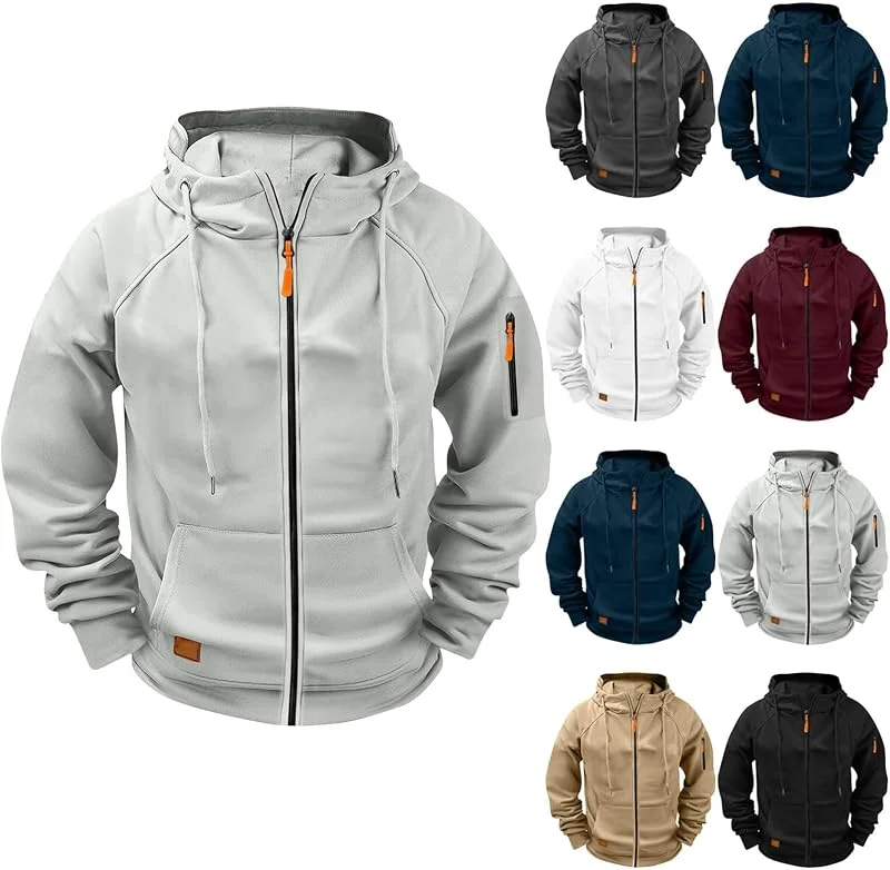 Hoodie Herren Einfarbig Oversize Kapuzenpullover Reißverschluss Freizeit Pullover Langarm Sweatjacke Männer Sweatshirt mit Taschen Multifunktionale Lässiger Kordelzug Strickjacke Modische — Heizkleidung