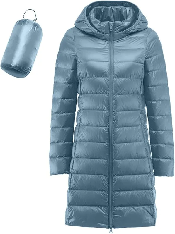 Women's Slim Fit Hooded Zipper Mid Length Down Jacket Lange Leichte Warme Jacken Frauen Teddyfell Mantel Damen Winterjacken Für Damen Grosse Grössen Winter Jacken Fuer Damen — Heizkleidung
