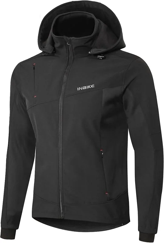 INBIKE Softshelljacke Herren Wasserdicht Winnddicht Warme Fleece Gefütterte Jacke mit Kapuze Abnehmbar für Outdoor Radfahren Wandern Bergsteigen ICM7105 — Heizkleidung