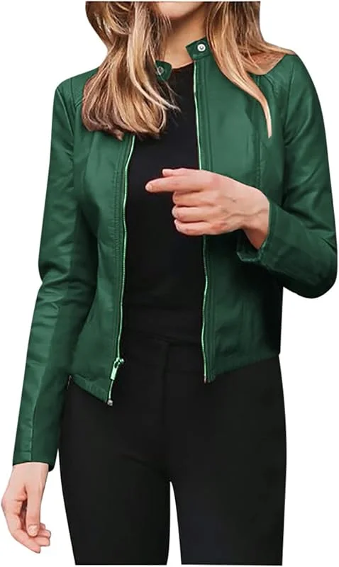 Lederjacke Damen Kurz, Funky Bikerjacke Damen Große Größen Motorrad Jacke Mode Outdoorjacke Cool Funktionsjacke für Frauen Gemütliche Kunstlederjacke Women Streetwear Y2K Leder Kurzmantel — Heizkleidung