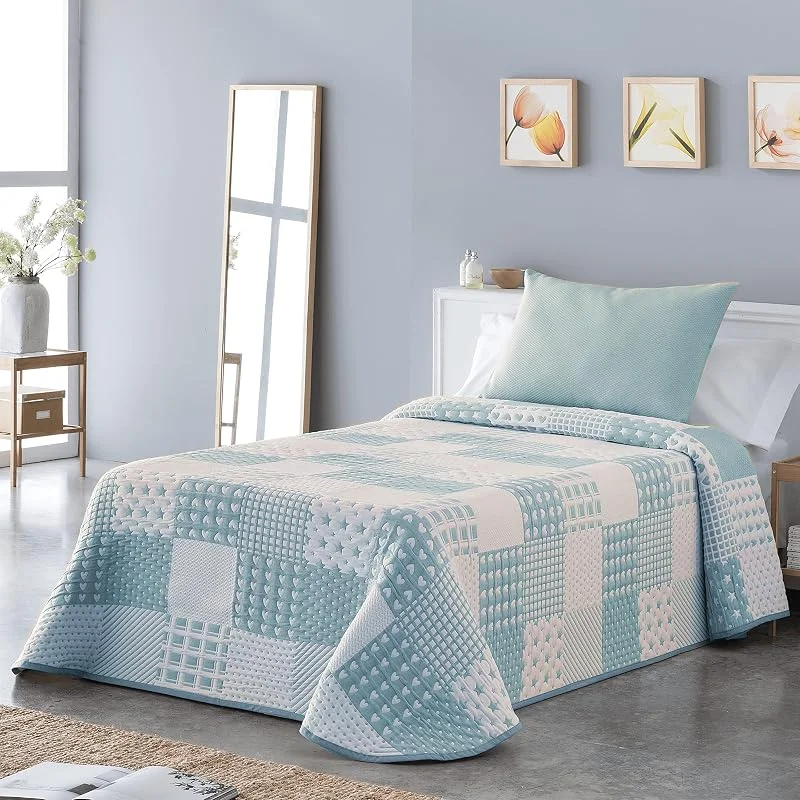 VIALMAN Leichte Tagesdecke Sofia 21 für Doppelbett 180 und 200 cm, Tagesdecke für Betten mit 180 und 200 cm, Tagesdecke 270 x 270 cm, Blau — Heizung Warmepumpe