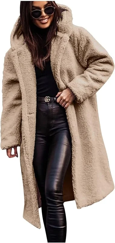 Wintermantel Damen Lang Mit Kapuze Fleecejacke Damen Dicke Kuscheljacke Damen Flauschig Winterjacke Damen Warm Gefütterte Strickjacken Teddyjacke Wollmantel Frauen Winter Plüschjacke Taschen — Heizkleidung