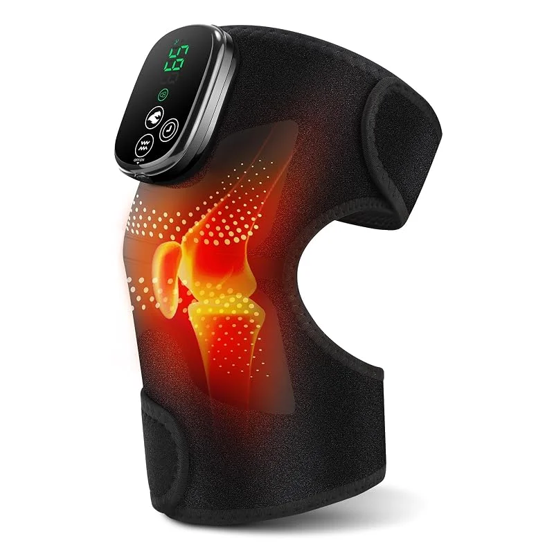 Kabellose Beheizte Kniebandage, Knieheizkissen Mit Rotlicht Und Touchscreen-Steuerung, Tragbares Ellbogen-Heizkissen Mit 5 Heizstufen, 3 Massagemodi Und Timer, Integrierter 5000 mAh-Akku, 4 Motoren — Heizkleidung