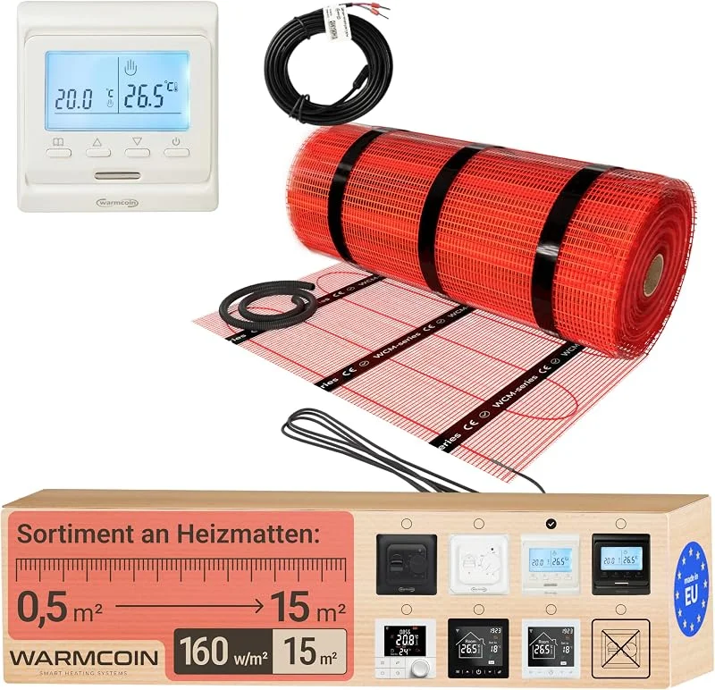Elektrische Fußbodenheizung Heizmatten-Set mit Digital-Thermostat 15 m² — Heizung Warmepumpe