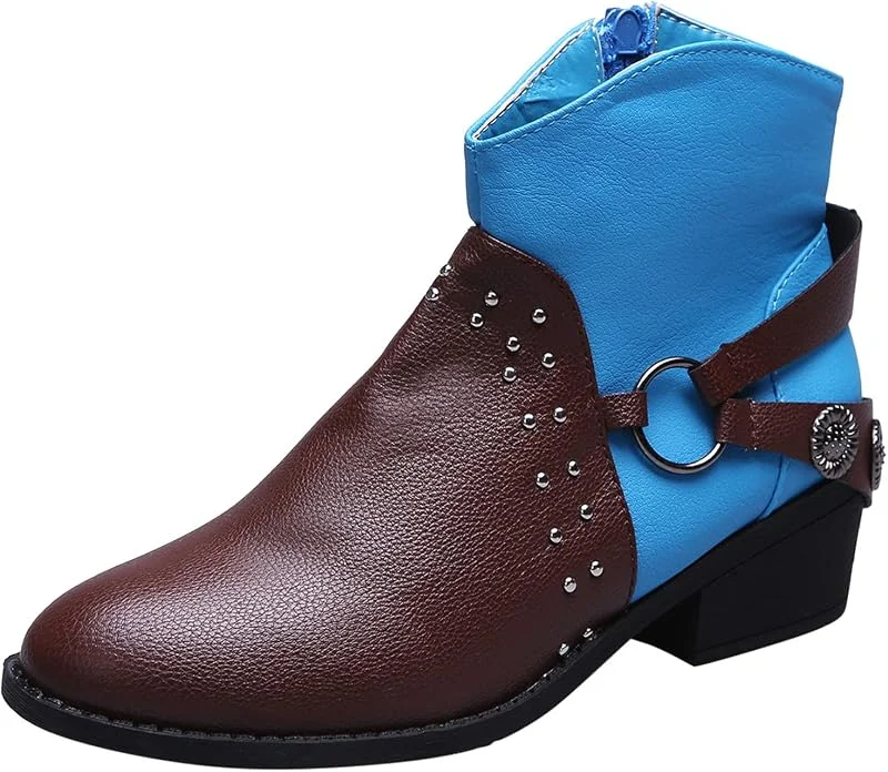 Modische Damenstiefel, Farbe, kurze Stiefel, passend für Herbst, quadratischer Absatz, Reißverschluss, kurze Stiefel — Heizkleidung