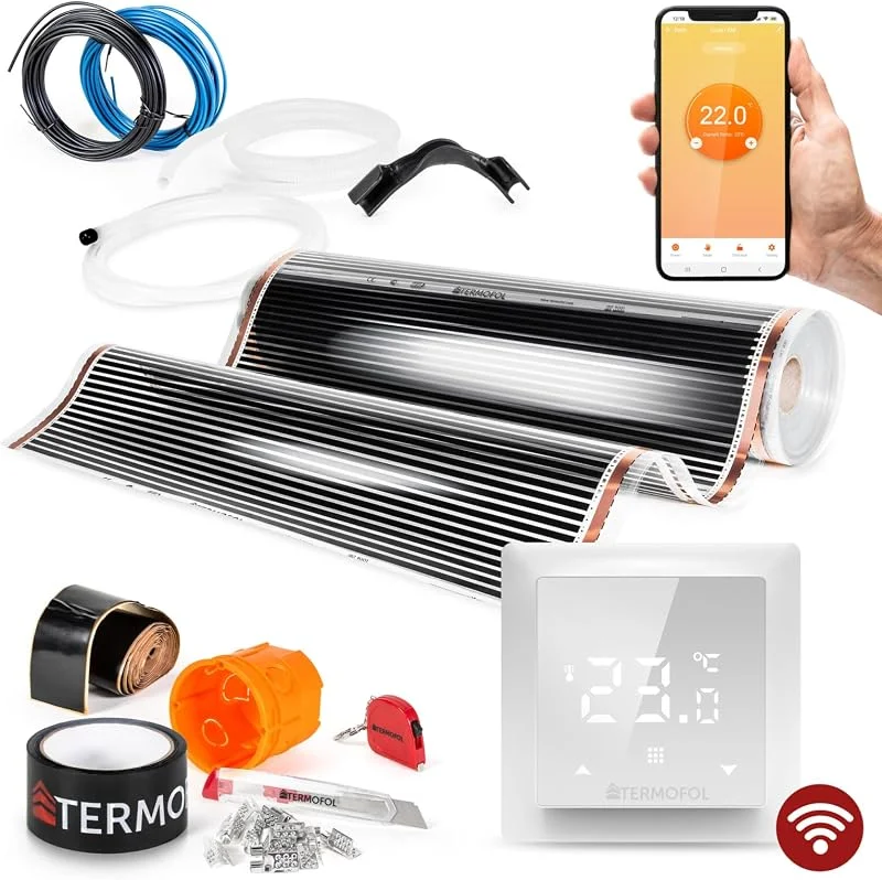 Termofol Elektrische Fußbodenheizung Heizfolie 230V - mit Thermostat H6 WIFI - Leistung 80 W, m2 - Oberfläche 6m² - Fussbodenheizung Elektrisch Komplettset fur Fußboden-, Wand- oder Deckenheizung — Heizung Warmepumpe