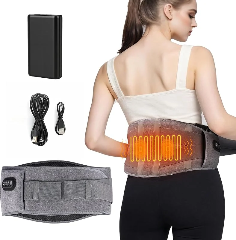 Wärmegürtel Rücken mit Vibrationsmassage, GuKKK 16000mAh Wärmekissen, Heizgürtel 3 Heizstufen & 3 Massagemoden, mit Timer, Elektrisches Wärmekissen für Nacken Schulter Lenden mit verstellbarem Band — Heizkleidung