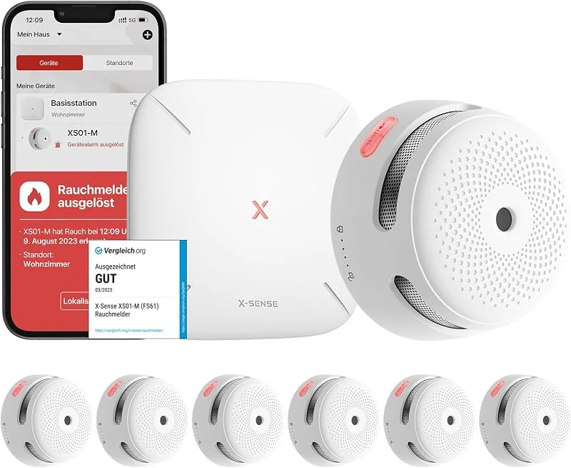 X-Sense Smart Rauchmelder XS01-M mit SBS50 Basisstation, Zertifiziert nach EN 14604, vernetzbare Funkrauchmelder mit WLAN, kompatibel mit der X-Sense Home Security App, weiß, FS61, 6 Stück — Heizung Warmepumpe