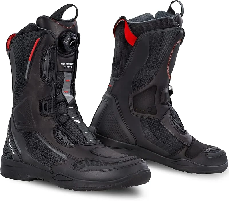 SHIMA STRATO Motorradstiefel Herren und Damen - Motorrad Wasserdicht Stiefel Tourenstiefel Schuhe Männer Leder Schwarz — Heizkleidung