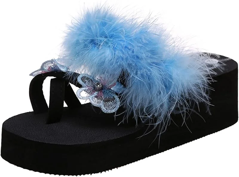 Damen Mode Strass Plüsch Decke Zehe Plattform Hausschuhe Keilabsatz Stiefel Sommer Braun — Heizkleidung