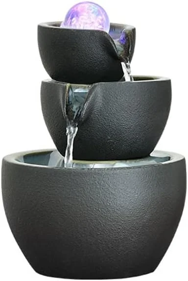 Keramikofen ändern Glasur Desktop Brunnen fließendes Wasser Luftbefeuchter Feng Shui Ball Desktop kleine Brunnen(Schwarz)
