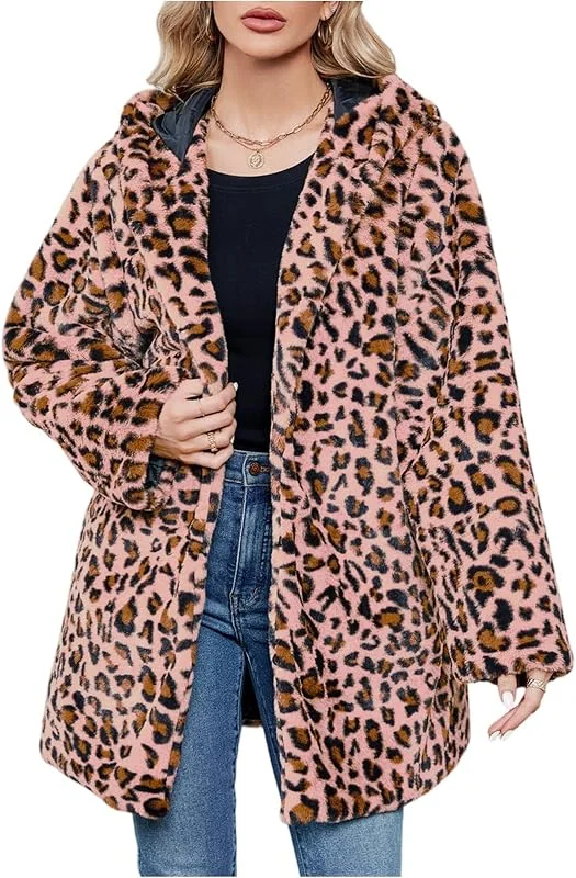 Ansenesna Teddyjacke Damen Mit Kapuze Leo Print Winterjacke Warm Flauschig Teddy Fleecejacke Winter Teddyfleece Jacke Frauen Teddyfell Wintermantel Elegant Plüsch Mantel Leopard Damen-Jacken — Heizkleidung