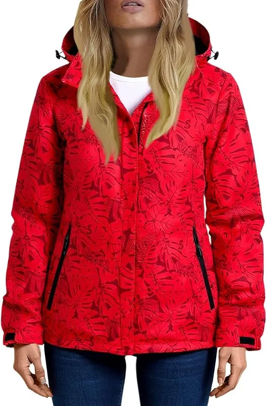 FUPODD Regenjacke Wasserdicht Atmungsaktiv Damen Mit Kapuze Blumenmuster Softshelljacke Leicht Wanderjacke Frauen Übergangsjacke Outdoor Jacke Dünn Regenmantel Fahrrad Windbreaker Mit Taschen Zipper — Heizkleidung