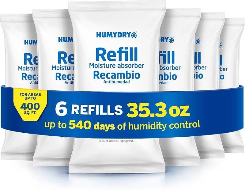 6 Nachfüllbeutel für Luftentfeuchter, 1000 ml, großer Raum, Feuchtigkeitsabsorber, geruchsfrei, Packung mit 6 Einheiten, Humydry — Küche & Haushalt