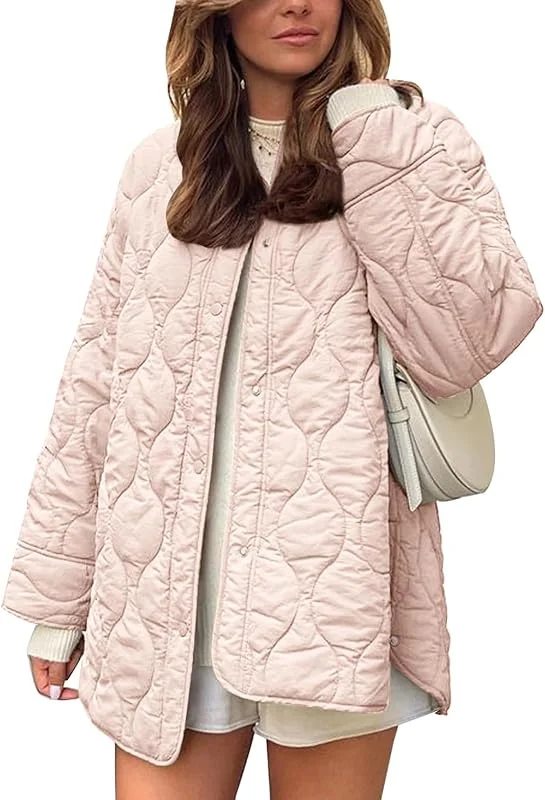 Ansenesna Übergangsjacke Damen Elegant Steppjacke Leicht Jacke Ohne Kapuze Damen-Jacken Oversize Stepp Mantel Frauen Mit Knöpfen Herbstjacke Leichte Steppmantel Damenjacken — Heizkleidung