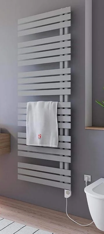Schulte Breda Handtuchwärmekörper befüllt mit Heizstab 3, Montage rechts, Reflex-grau, 900 Watt, H02416960-E3R 73 — Heizung Warmepumpe