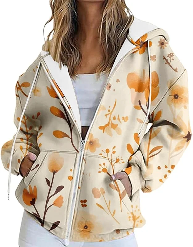 HOOUDO Sweatjacke Damen Mit Kapuze Zipper Hoodie Sportjacke Print, Reißverschluss, Langen Ärmeln Und Hoodies Mädchen Army Hausanzug Strickjacke Weiß Gilet Sommer Jogging Anzug Pullover XXL — Heizkleidung