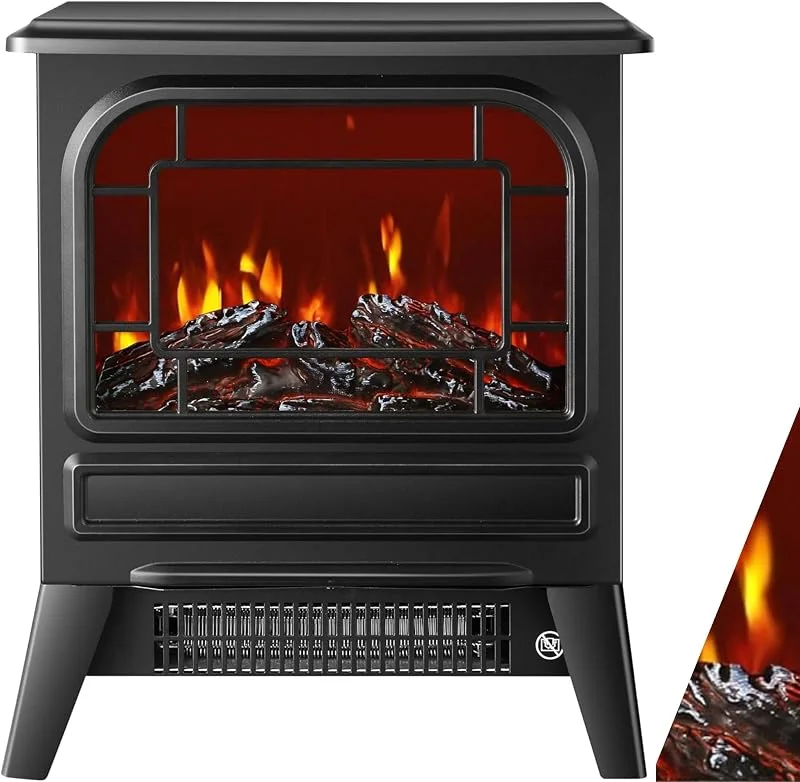 Elektrokamin mit Heizlüfter 1950W Elektro Kamin Elektrischer Heizung LED Kaminfeuer Effekt Kaminofen Flammeneffekt Heizer Ofen geräuscharm regelbar Schwarz — Heizung Warmepumpe