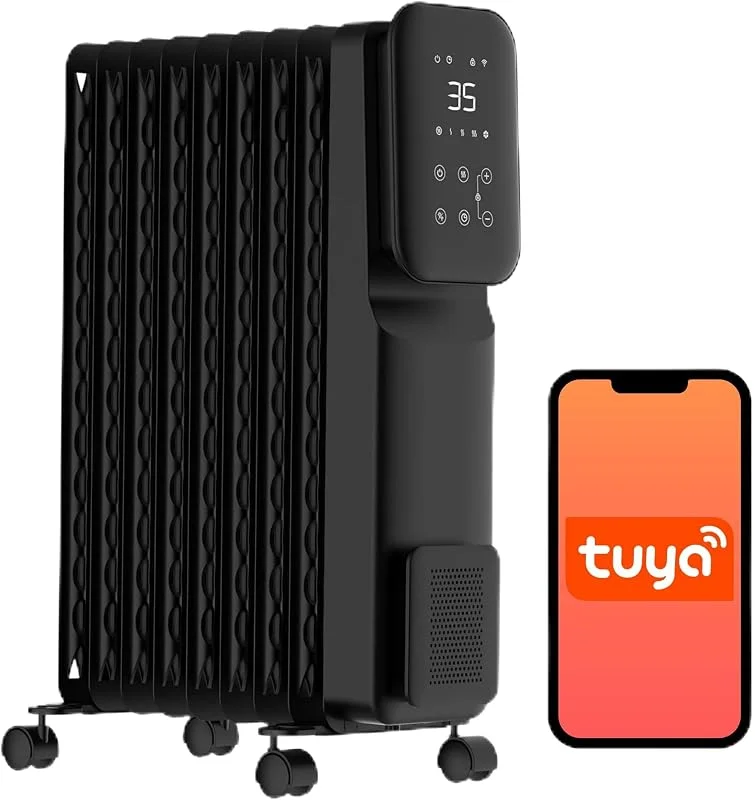 SHX Ölradiator Heizung 2000 Watt mit Wifi, 3 Heizstufen, 24 Stunden Timer, Elektronisches Thermostat, Boost Funktion, Heizt bis zu 40 qm Fläche, Weiß — Heizung Warmepumpe