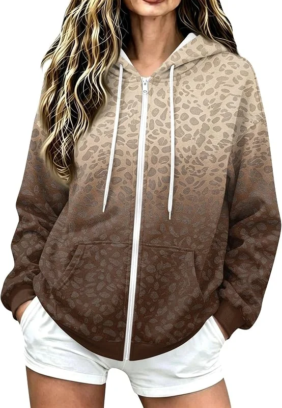 Generisch Sweatjacke Damen mit Kapuze Hoodie Leopardenmuster Kapuzenjacke — Heizkleidung