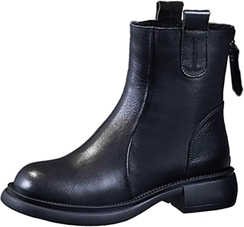 Frauen Stiefeletten Frauen Stiefel Mode Frauen Kunstleder Einfarbig Quadratische Absätze Reißverschluss Mittlere Booties Runde Zehe Schuhe Stiefeletten Damenleder Casual — Heizkleidung