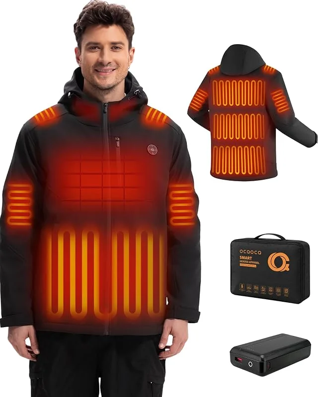 Heizjacke Herren Wasserabweisend mit Powerbank 16000mAh 7, 4V, Leicht — Heizkleidung