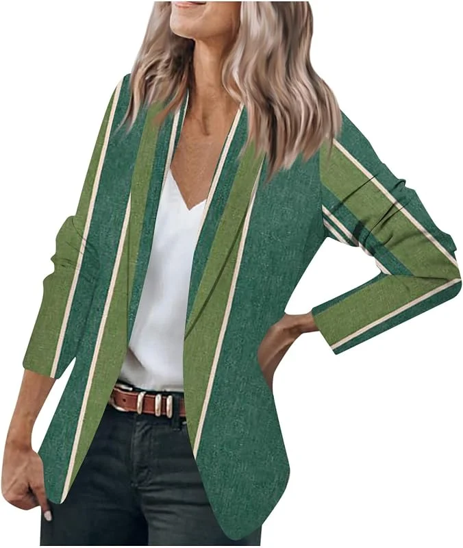 Gestreifter Blazer Damen Revers Druck Arbeits Büro Jacke Langarm Mantel Elegant Herbst Blazers Festlich Bolero Für Hochzeit Slim Fit Business Bläser Trachtenblazer Frauen — Heizkleidung