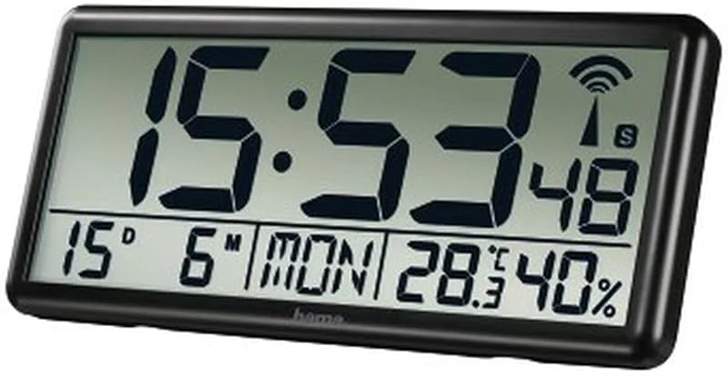 Hama Digitale Wanduhr XXL mit Funk, mit Thermometer und Hygrometer, Black — Luftbefeuchter