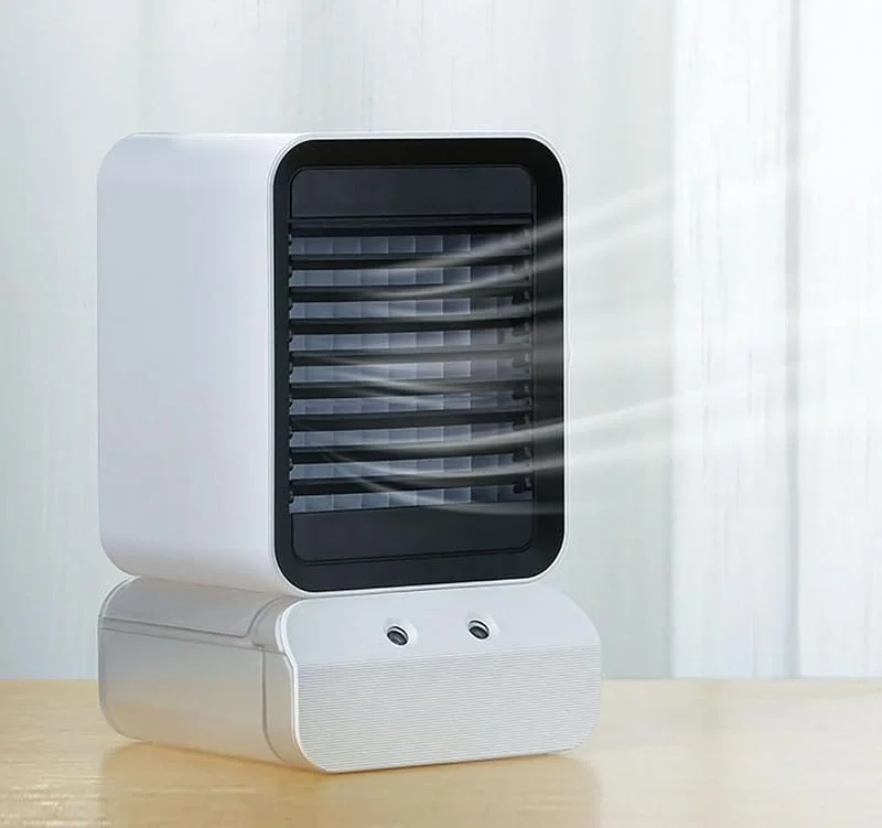 Mini Mobile Klimaanlage Tragbar Ohne Abluftschlauch 600ml 4-in-1 Funktion Leiser Ventilator 3 Geschwindigkeiten Luftbefeuchter Luftkühler Nachtlicht für Büro, Schlafzimmer, Auto, Camping