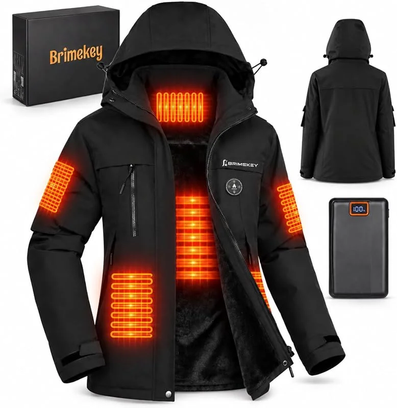 Beheizbare Jacke Damen Fleece, Skijacke 20000mAh, 6 Heizzonen — Heizkleidung