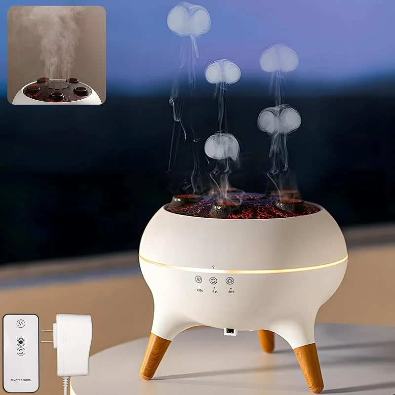 Jellyfish Aroma Diffuser, Duftöl Diffusor für Ätherische Öle 250ml Luftbefeuchter, Musik Synchronisations Jelly Fish mit 7-Farben-Licht, Fernbedienung und Timer für das Home Office (weiß)
