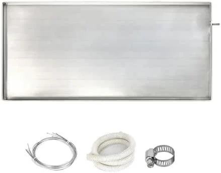 Generisch Tropfwanne aus Edelstahl mit Ablauf – 43 x 20 x 1 Zoll (ca. 109 x 51 x 2, 5 cm) für Mobile Klimageräte und Wärmepumpen, inklusive 2 m Schlauch – Robuste Tropfschale für Split-Klimaanlagen — Heizung Warmepumpe