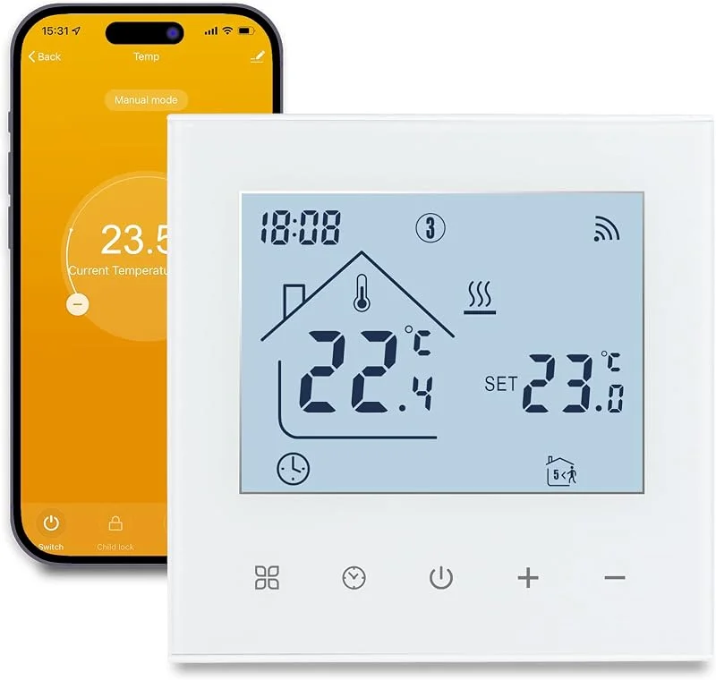 Beok Thermostat Heizung Smart WLAN Thermostate Für Kesselheizung Programmierbarer Raumthermostat Fußbodenheizung with Digitales LCD 3A TDR89W-WIFI-WPB Weiß — Heizung Warmepumpe