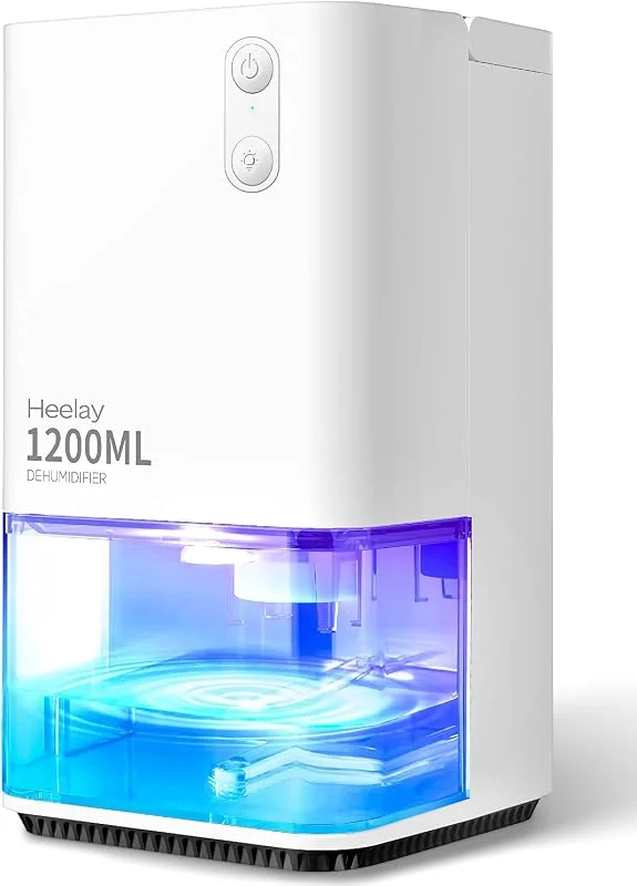 Luftentfeuchter 1200ML, Heelay® Luftentfeuchter Elektrisch Entfeuchter Energiesparend, Tragbar, Ultra Leise, Auto Abschaltung, 7 Farbiges Licht, Raumentfeuchter Dehumidifier für Schlafzimmer, Bad, Home Weiß — Luftbefeuchter
