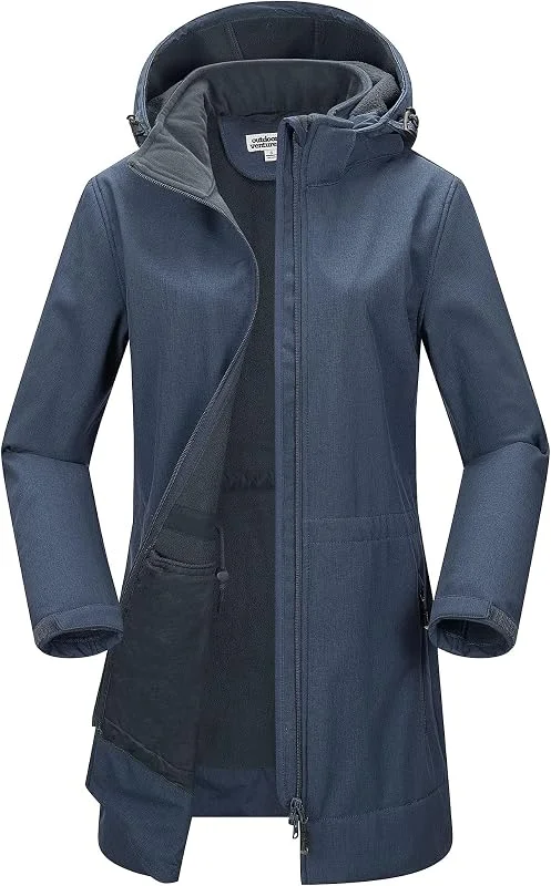 Outdoor Ventures Damen Softshelljacke Wasserdichte Lange Softshellmantel — Heizkleidung